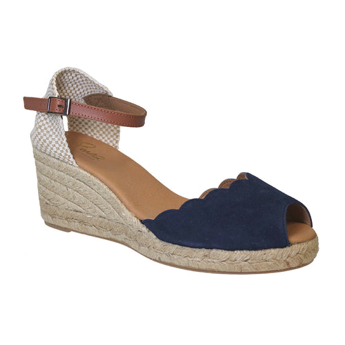 Azul Blue With White And Beige Pinaz Women's 124-5 Fabric Open Toe Ankle Strap Espadrille