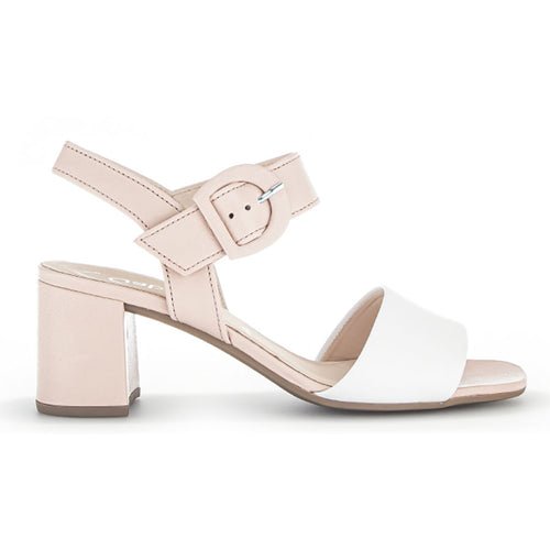 Weiss White And Rouge Beige With Brown Sole Gabor Women's 21710 Leather Block Heel Quarter Strap Sandal