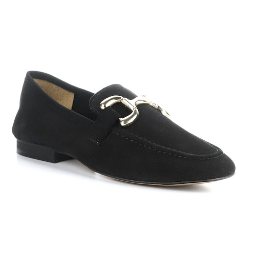 Black Bos And Co Women's Macie Suede Dress Loafer Link Ornament Profile View