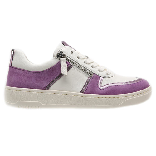 Purple And White Gabor Women's 43340 Suede And Leather Casual Sneaker With Side Zipper And Top Lacing