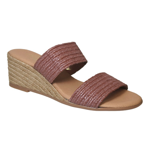 Marron Reddish Brown With Tan Sole Pinaz Women's 572-5 Textured Leather Double Strap Slide Espadrille