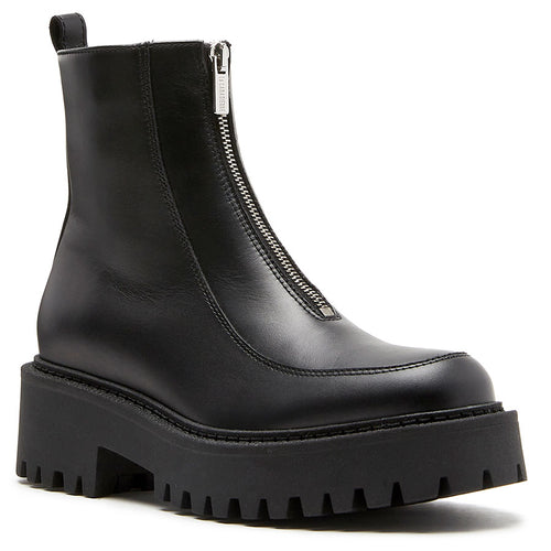 Black La Canadienne Women's Nash Waterproof Leather Front Zipper Platform Ankle Boot Profile View