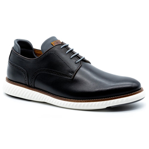 Black With White Sole Martin Dingman Men's Countryaire Plain Toe Leather Casual Oxford Profile View