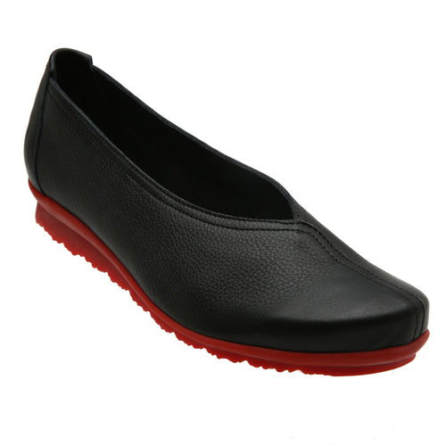 Black With Red Sole Arche Women's Barene Leather Casual Ballerina Profile View