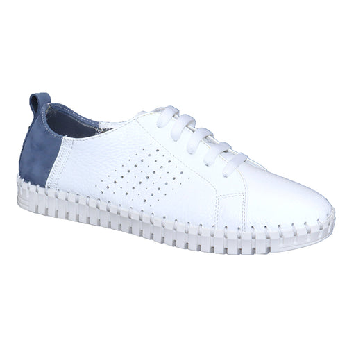 White With Blue Eric Michael Women's Brandie Leather Casual Sneaker