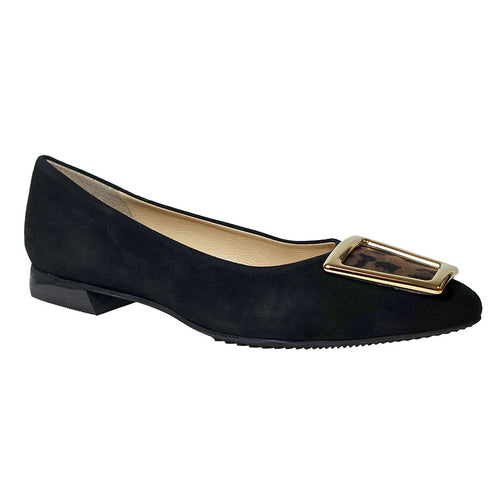 Nero Black Brunate Women's Cecil Suede Loafer Flat With Gold Accessory With Leopard Print Suede