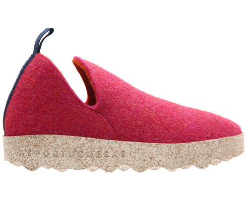 Fuchsia Pink With Beige Sole Aspotuguesas City Round Toe Wool Slip On Shoe Side View