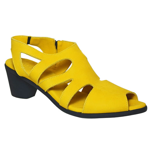 Zenith Yellow With Black Sole Arche Women's Sorako Nubuck Heeled Peep Toe Sandal Pump