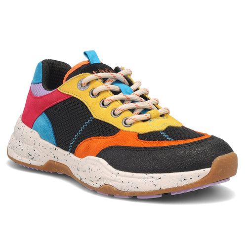 Black And Orange And Red And Yellow And Blue And Purple And White Taos Women's Advance Mesh And Suede Sneaker