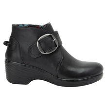 Load image into Gallery viewer, Black Alegria Women&#39;s Symone Coal Boot Leather Ankle Boot Buckle Strap Side View
