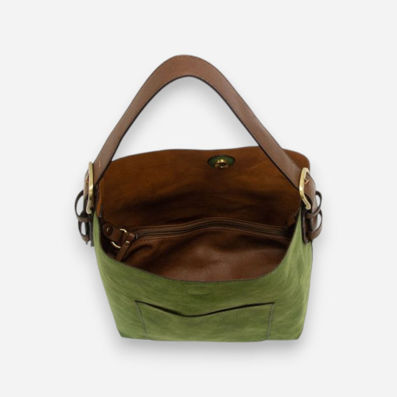 Joy Susan Handle Rich Faux Suede Handbag