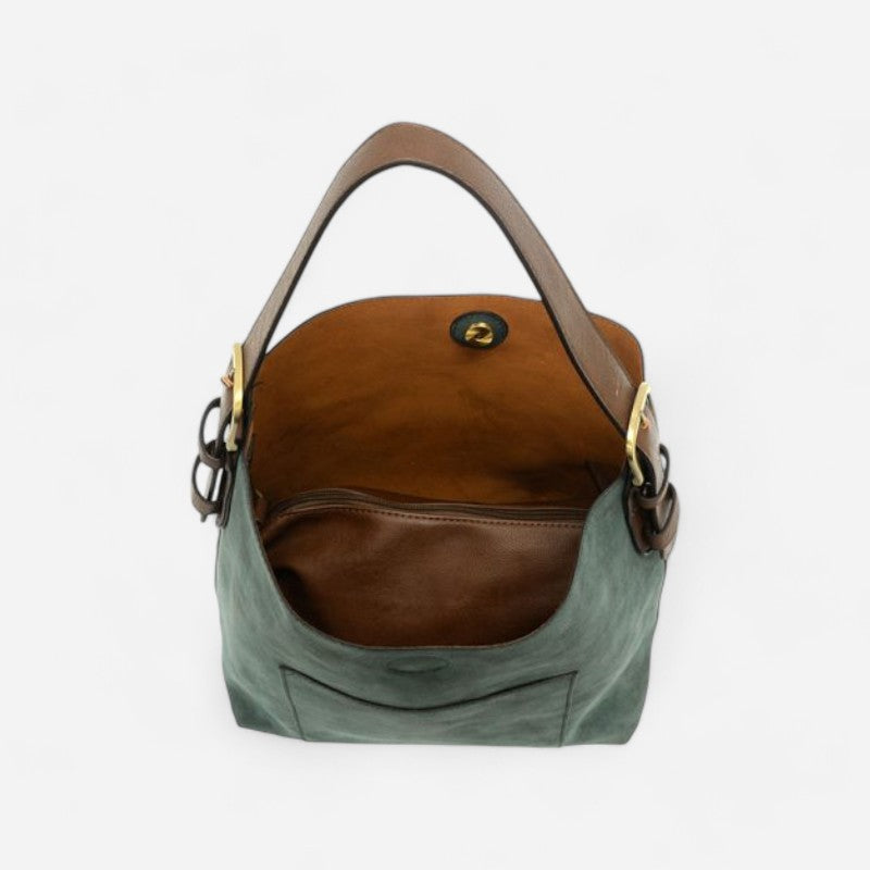Joy Susan Handle Rich Faux Suede Handbag