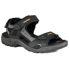 Load image into Gallery viewer, Sand Mole Black And Grey Ecco Men&#39;s Yucatan Nubuck And Mesh Sport Sandal Profile View
