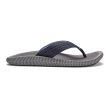 Load image into Gallery viewer, Blue With Grey Sole Olukai Men&#39;s Ulele Water Resistant Thong Sandal Side View
