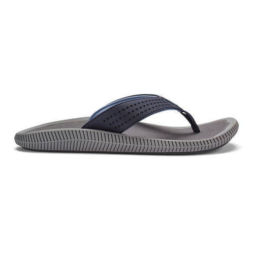 Blue With Grey Sole Olukai Men's Ulele Water Resistant Thong Sandal Side View