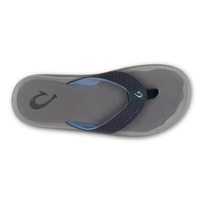 Load image into Gallery viewer, Blue With Grey Sole Olukai Men&#39;s Ulele Water Resistant Thong Sandal Top View

