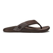 Load image into Gallery viewer, Dark Wood Brown Olukai Tuahine Leather And Mesh Thong Sandal Side View
