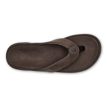 Load image into Gallery viewer, Dark Wood Brown Olukai Tuahine Leather And Mesh Thong Sandal Top View
