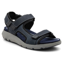 Load image into Gallery viewer, Navy With Grey Sole Ara Men&#39;s Santa Ana Nubuck And Fabric Sports Sandal Profile View
