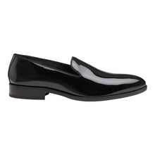 Load image into Gallery viewer, Black Johnston And Murphy Men&#39;s Gavney Slip On Patent Dress Loafer Side View
