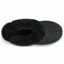 Load image into Gallery viewer, Black UGG Women&#39;s Coquette Suede Slipper With Furry Collar Top View
