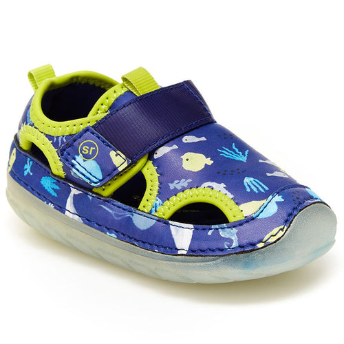 Blue With Yellow And Transparent Sole Stride Rite Infant's Splash Water Friendly Fish Life Print Water Shoe Sizes 3 to 5.5 Medium And Wide Width