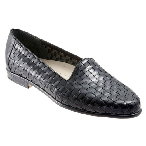 Black Trotters Women's Liz Weaved Leather Loafer Profile View