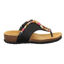 Load image into Gallery viewer, Black With Multi Colored Rope Adornment Think Women&#39;s Julia Leather Thong Sandal Side View
