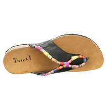 Load image into Gallery viewer, Black With Multi Colored Rope Adornment Think Women&#39;s Julia Leather Thong Sandal Top View
