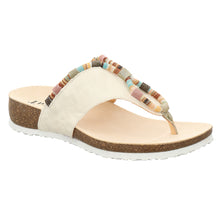 Load image into Gallery viewer, Ivory Off White With Multi Colored Rope Adornment Think Women&#39;s Julia Leather Thong Sandal Profile View
