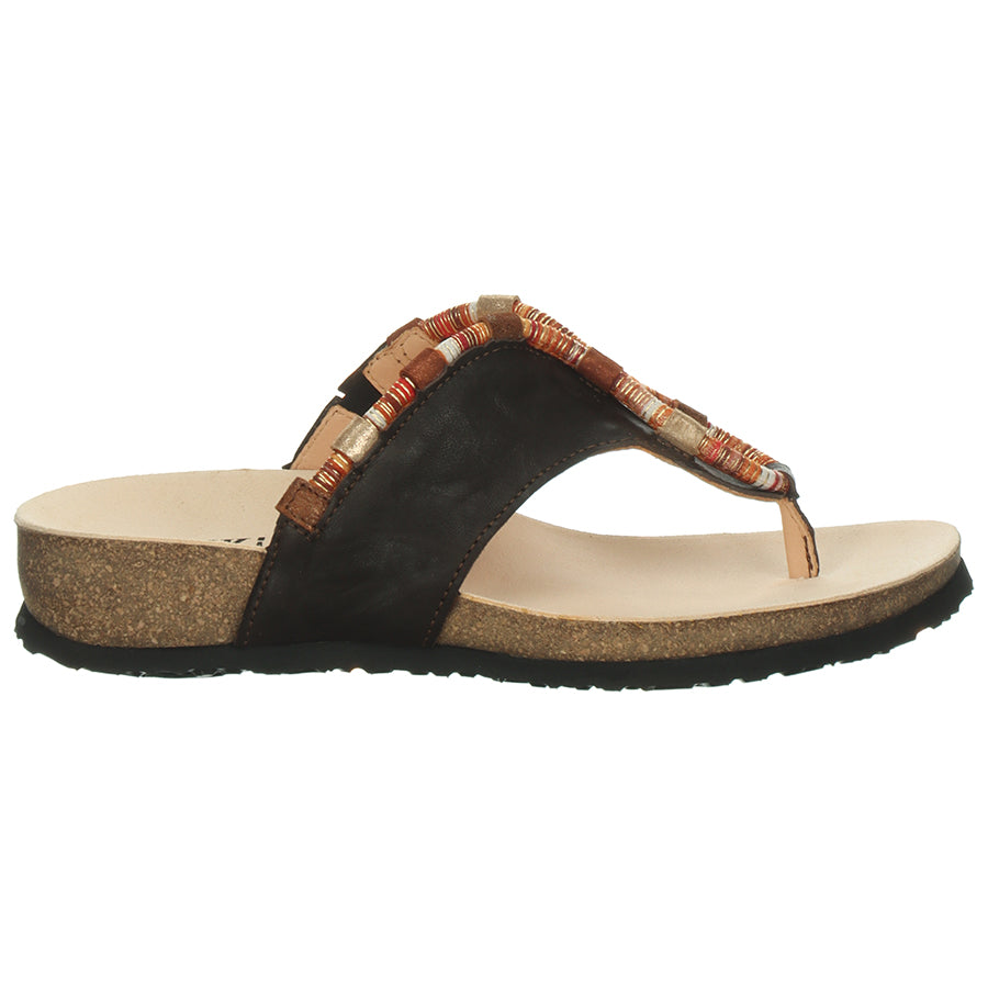 Espresso Dark Brown With Multi Colored Rope Adornment Think Women's Julia Leather Thong Sandal