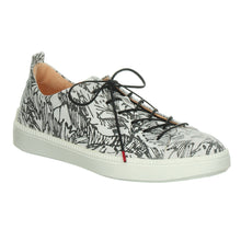 Load image into Gallery viewer, Bianco White With Black Design Think Women&#39;s Turna Sneaker Printed Leather Casual Sneaker Profile View
