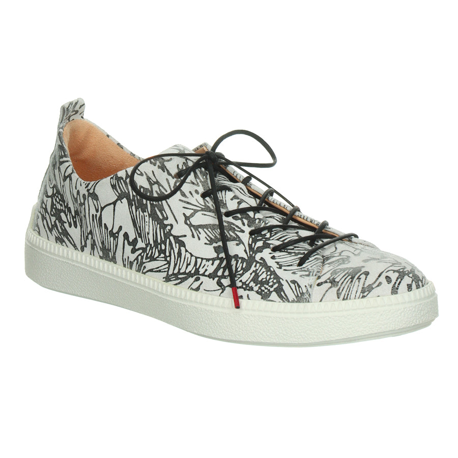 Bianco White With Black Design Think Women's Turna Sneaker Printed Leather Casual Sneaker Profile View