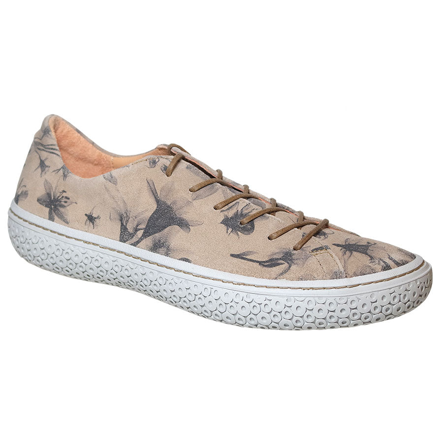 Beige With White Sole Think! Women's Tjub Floral Printed Leather Casual Sneaker