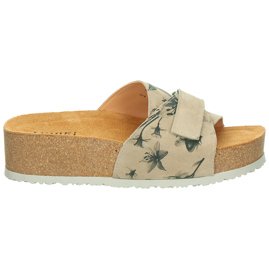 Panna Dark Beige With White Sole Think! Women's Papu Platform Printed Suede Slide Sandal