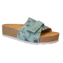 Load image into Gallery viewer, Verdolino Green With Grey Sole Think! Women&#39;s Papu Platform Printed Suede Slide Sandal Profile View
