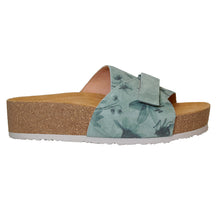 Load image into Gallery viewer, Verdolino Green With Grey Sole Think! Women&#39;s Papu Platform Printed Suede Slide Sandal Side View
