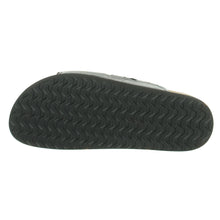 Load image into Gallery viewer, Black Think Women&#39;s Moe Laser Band Platform Leather Slide Sandal Sole View
