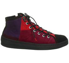 Load image into Gallery viewer, Black With Red And Purple And Maroon Think Women&#39;s Kumi Laced Bootie Velvet Suede Casual Sneaker Side View
