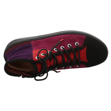 Load image into Gallery viewer, Black With Red And Purple And Maroon Think Women&#39;s Kumi Laced Bootie Velvet Suede Casual Sneaker Top View
