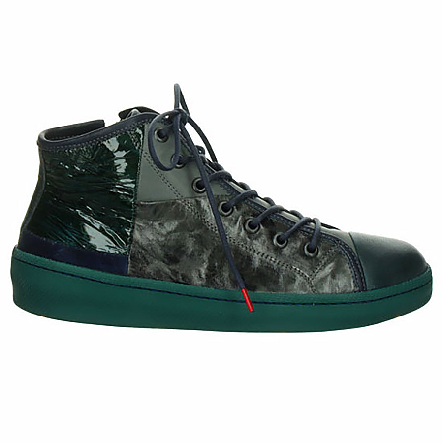 Cedro Green With Black And Dark Green Women's Kumi Laced Bootie Leather And Printed Leather Casual Sneaker