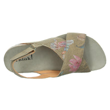 Load image into Gallery viewer, Sage Green With Floral Print And White Sole Think Women&#39;s Julia 000936 Leather Cross Strap Backstrap Sandal Top View

