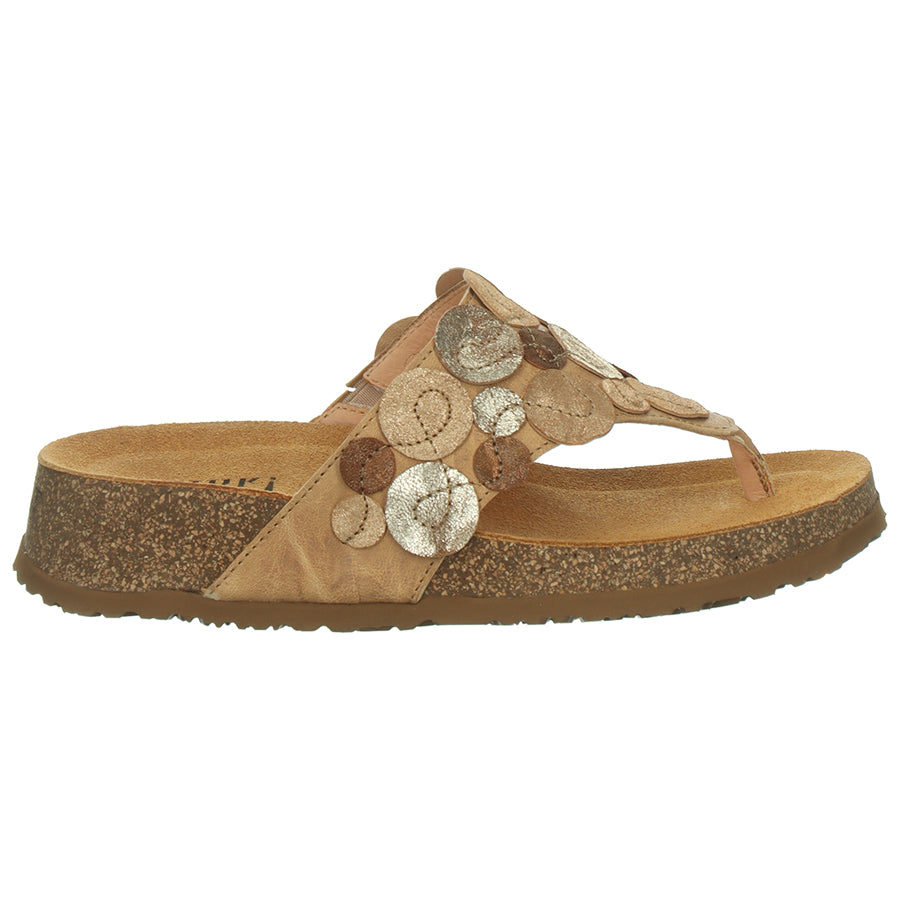 Almond Light Brown With Grown With Tan Think Women's Koak Mules Leather With Circles Thong Sandal