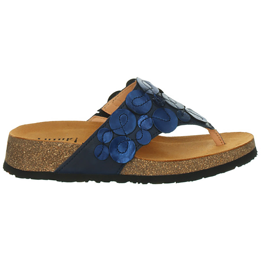 Navy With Black Sole Think Women's Koak Mules Leather With Circles Thong Sandal