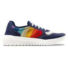 Load image into Gallery viewer, Blue And Rainbow With White Psudo Men&#39;s Repreve Fabric Slip On Sneaker Side View
