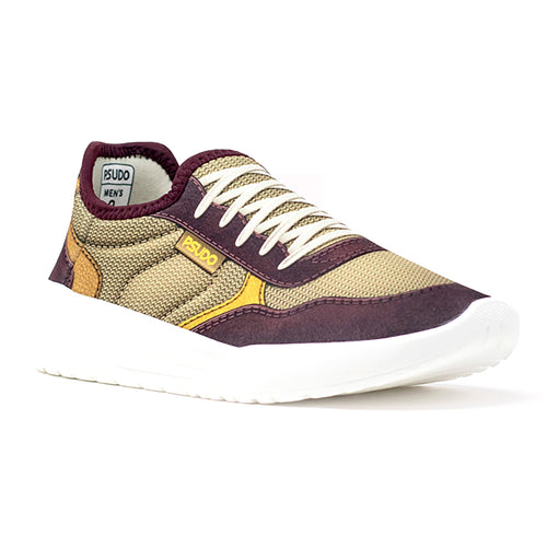 Tan And Burgundy And Yellow With White Psudo Men's Repreve Fabric Slip On Sneaker Profile View