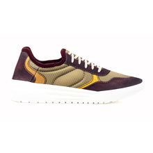 Load image into Gallery viewer, Tan And Burgundy And Yellow With White Psudo Men&#39;s Repreve Fabric Slip On Sneaker Side View
