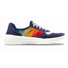 Load image into Gallery viewer, Blue And Rainbow With White Psudo Women&#39;s Repreve Fabric Slip On Sneaker Side View
