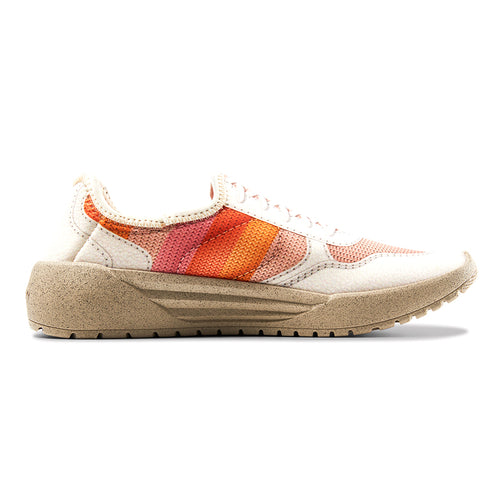 Mojave White With Orange And Pink With Light Brown Sole Psudo Women's Repreve Fabric Slip On Sneaker Side View