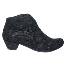 Load image into Gallery viewer, Black Think Women&#39;s Aida Ankle Bootie Printed Leather Size Zipper Ankle Bootie Side View
